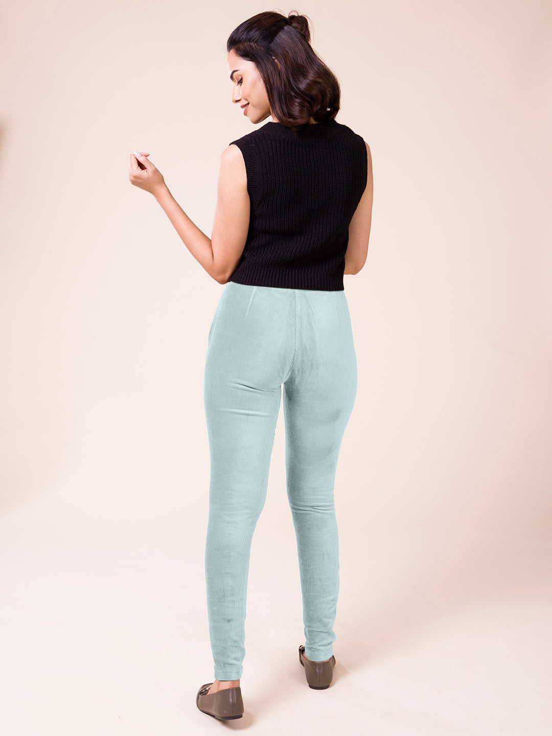 Dusty Blue Cotton Polyester Corduroy Jeggings