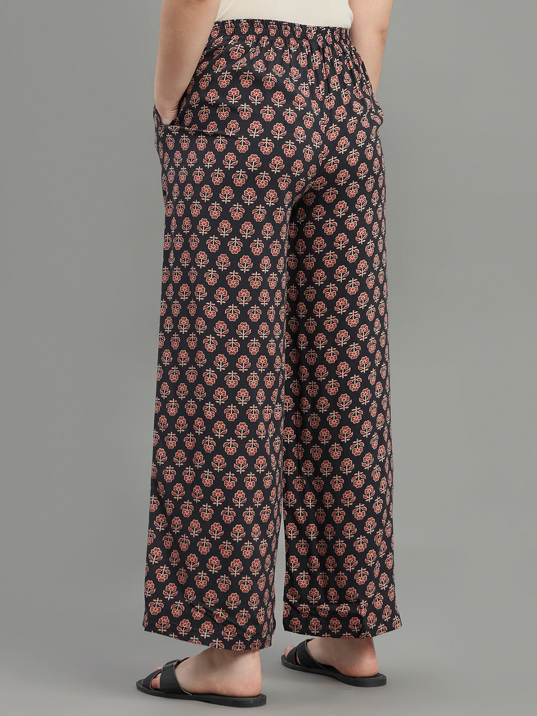 Black Viscose Printed Palazzo
