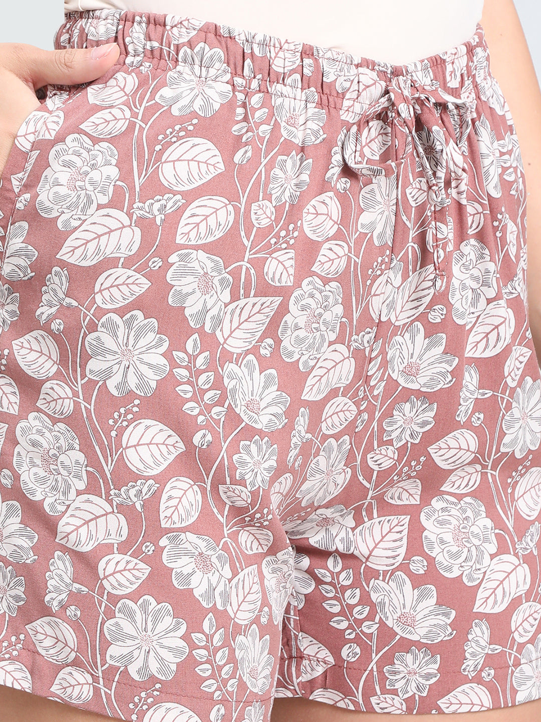 Brown Woven Viscose Printed Lounge Shorts