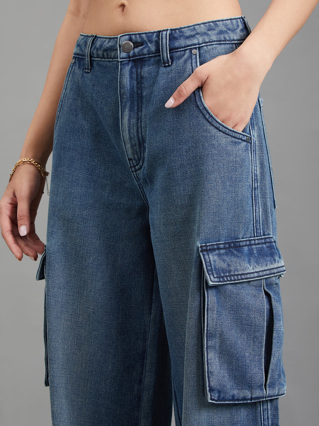 Dark Blue Denim Cargo Pants