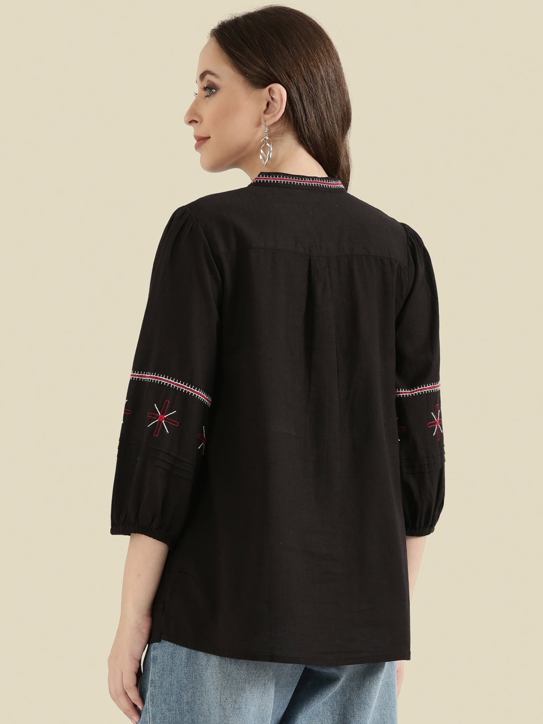 Cotton Embroidered Pintuck Blouse