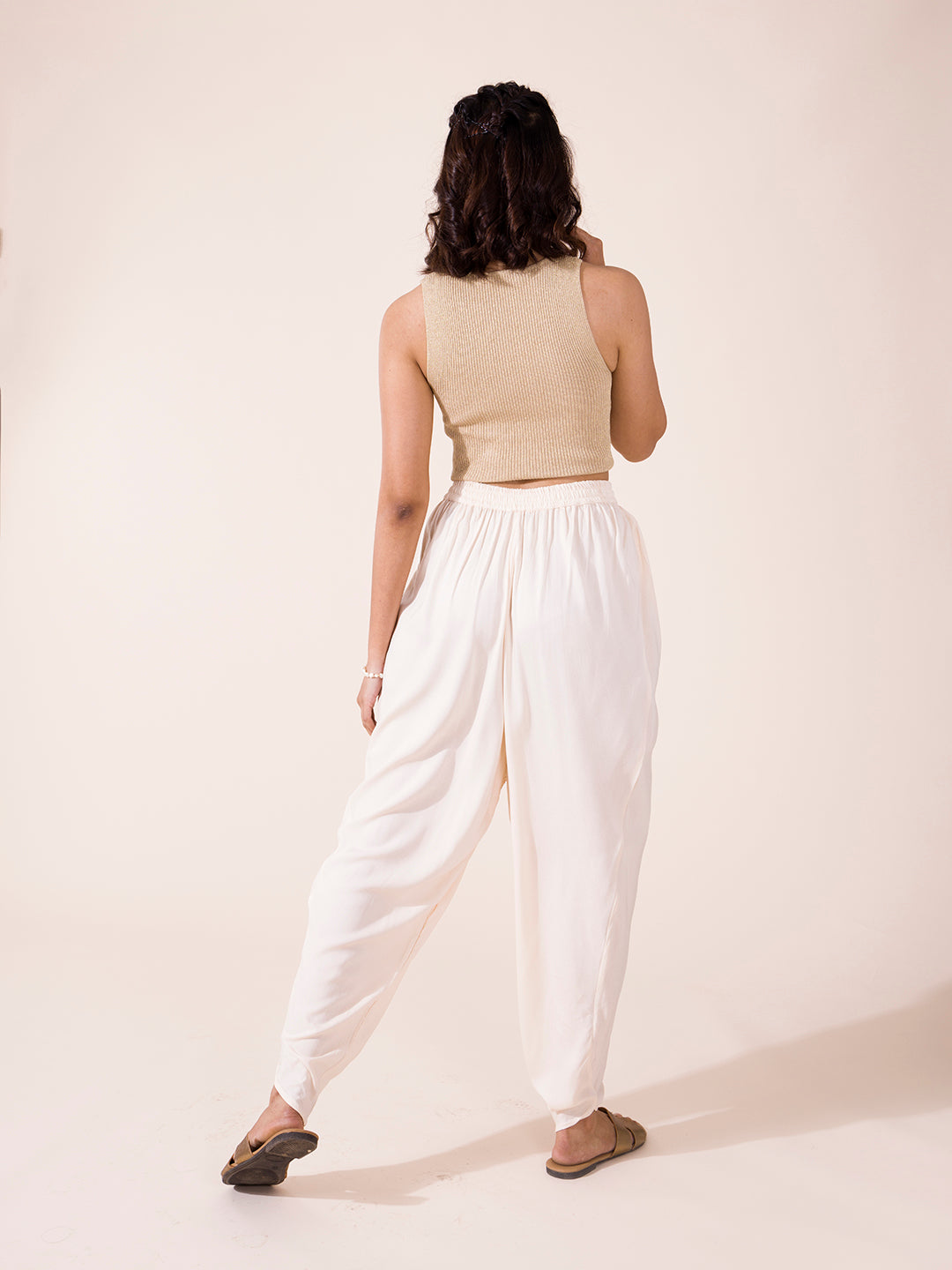 Ecru Woven Viscose Harem Dhoti Pant