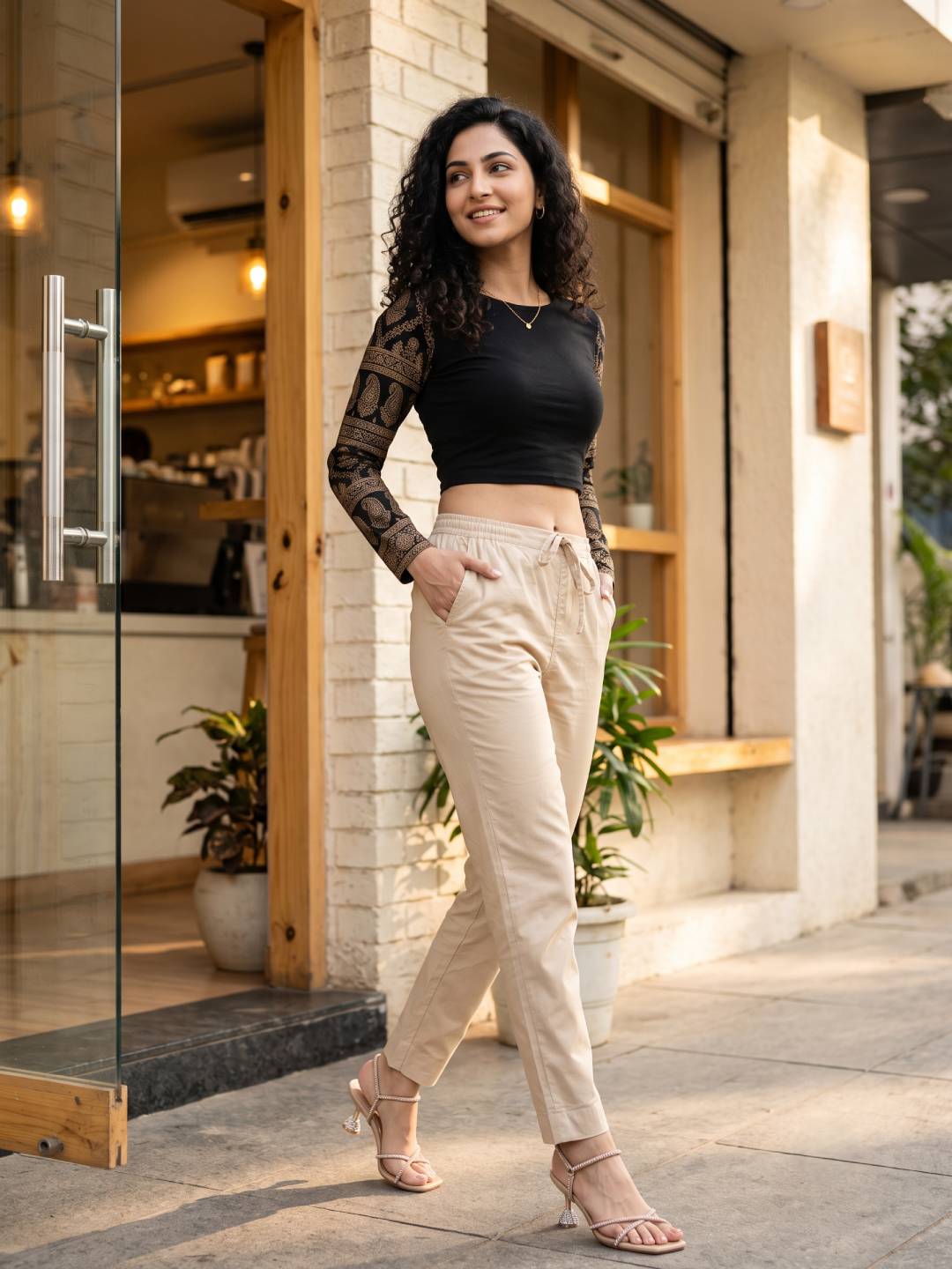 Light Beige Cotton Cambric Cotton Pants