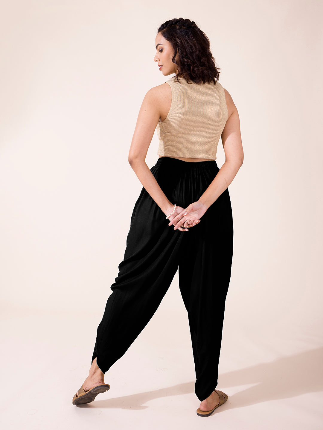 Black Woven Viscose Harem Dhoti Pant