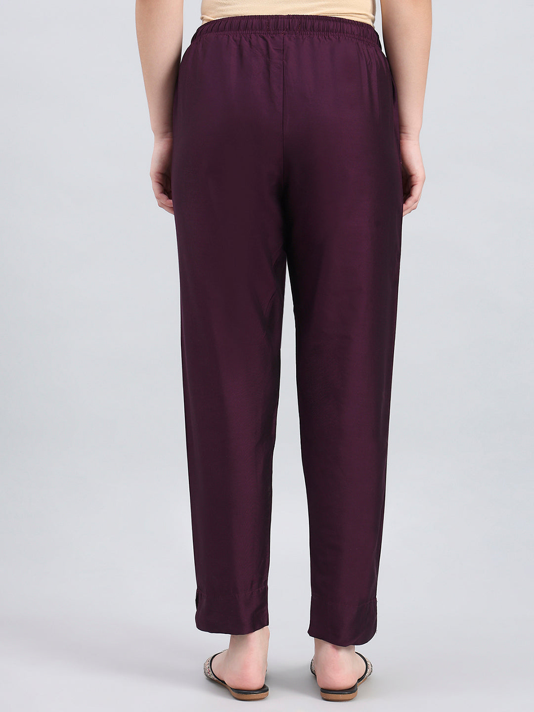 Dark Purple Poly Modal Metallic Pants
