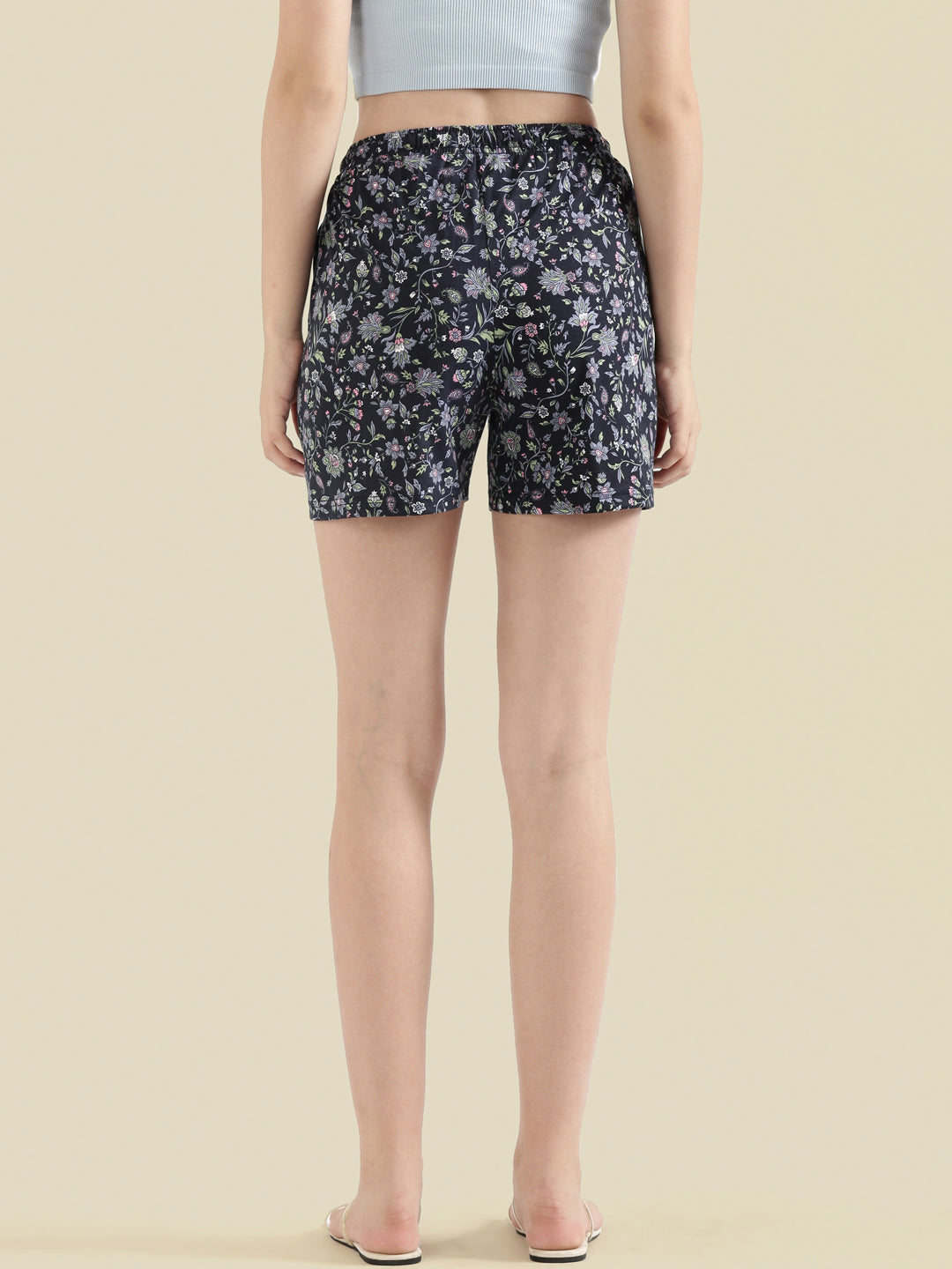 Navy Cotton Knit Printed Lounge Shorts
