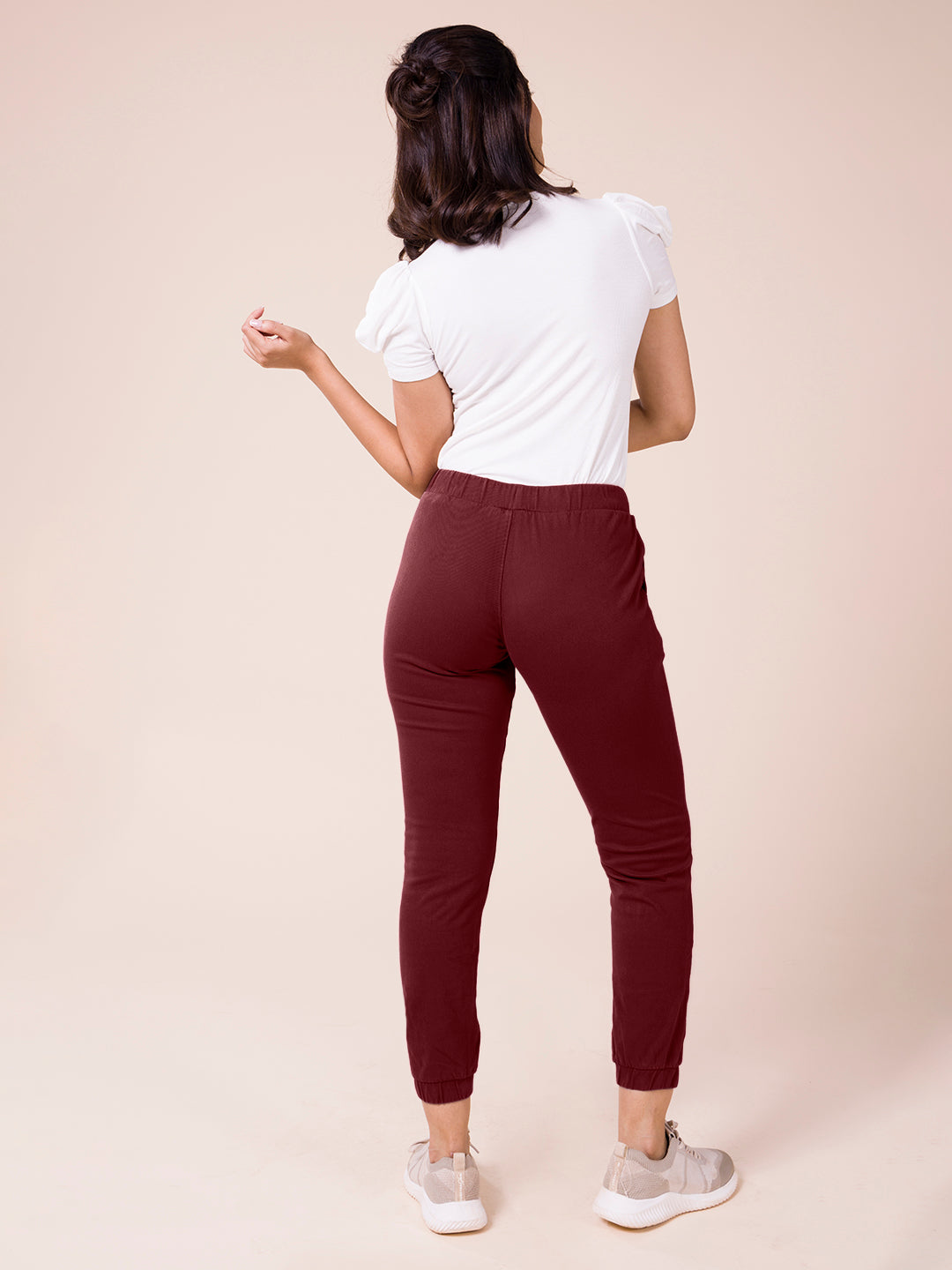 Maroon Cotton Poly Stretch Cuffed Joggers