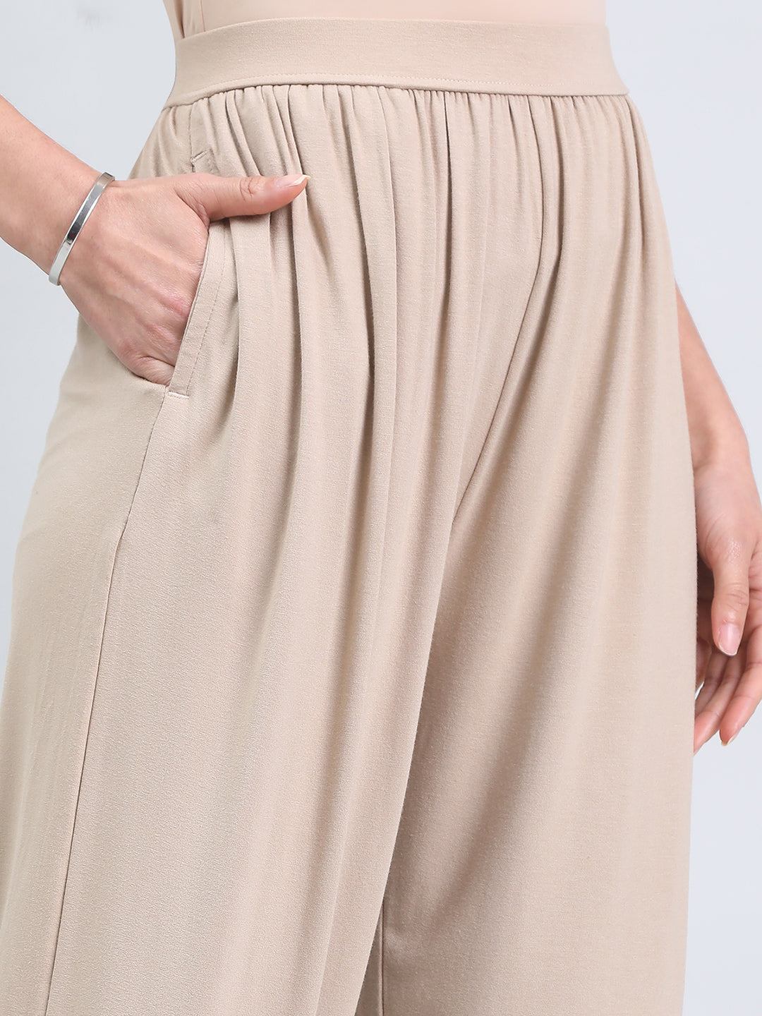 Dark Beige Viscose Stretch Harems