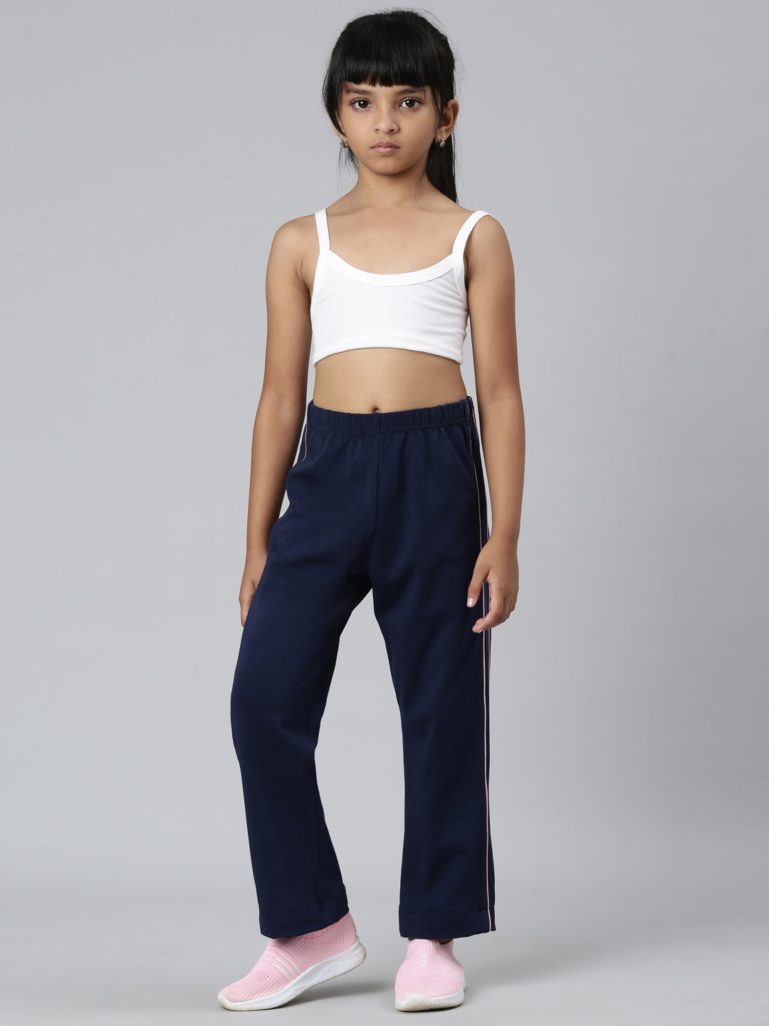 Navy Cotton Stretch  Side Stripes Track Pant