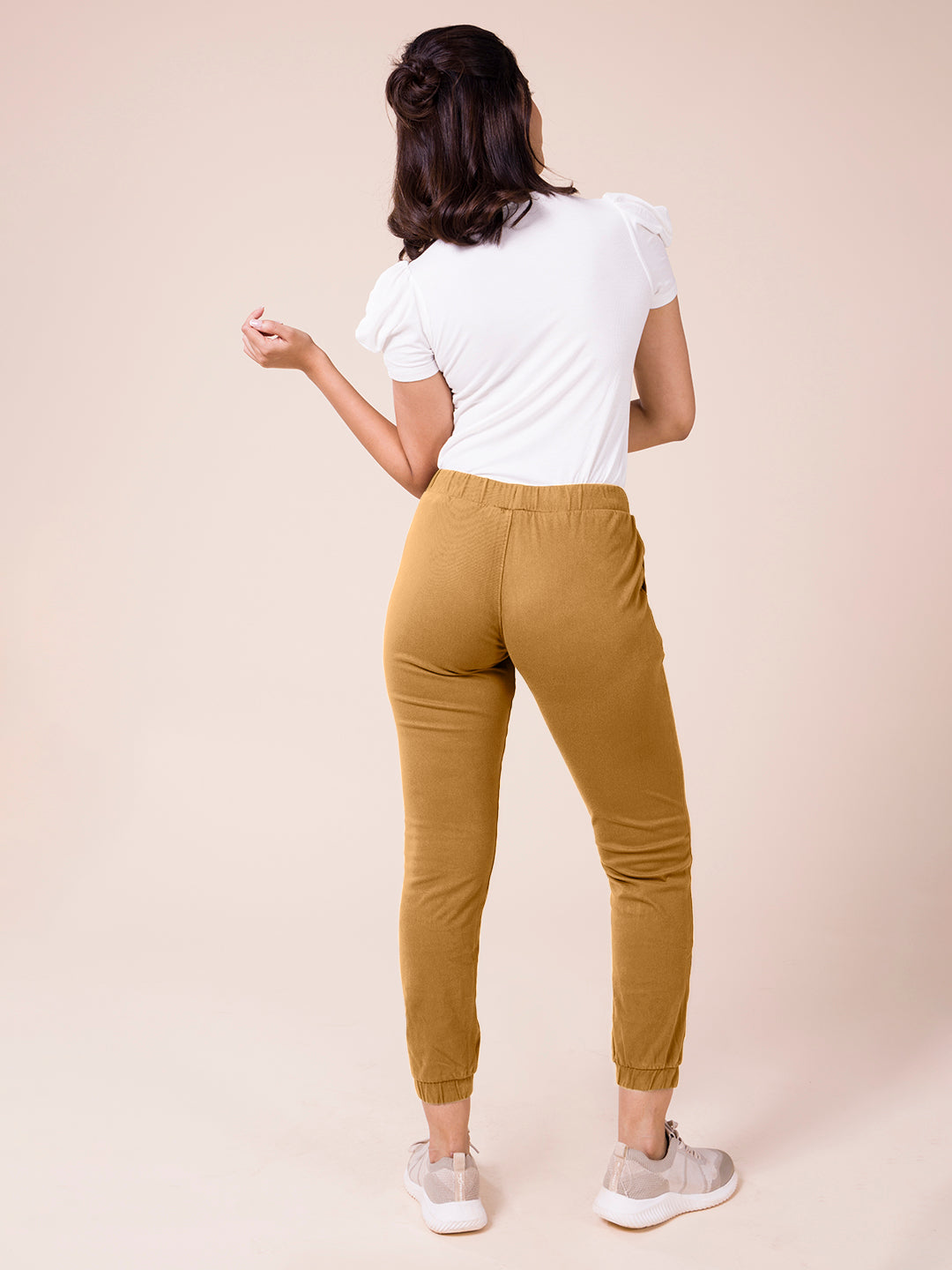 Mustard Cotton Poly Stretch Cuffed Joggers