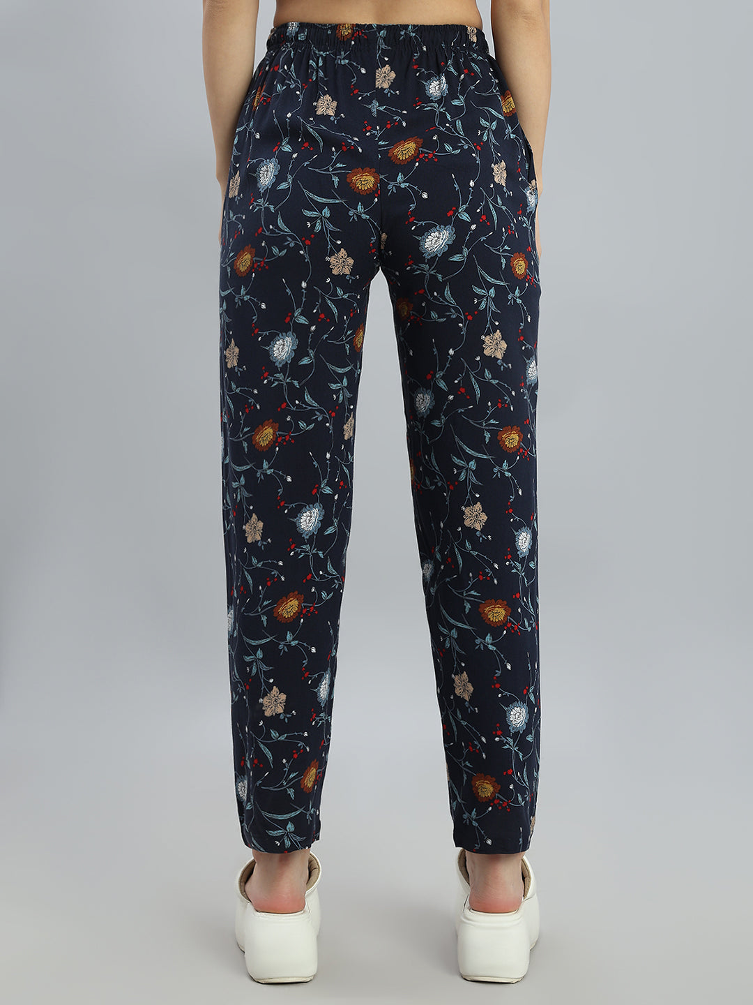 Navy Woven Viscose Printed Lounge Pants