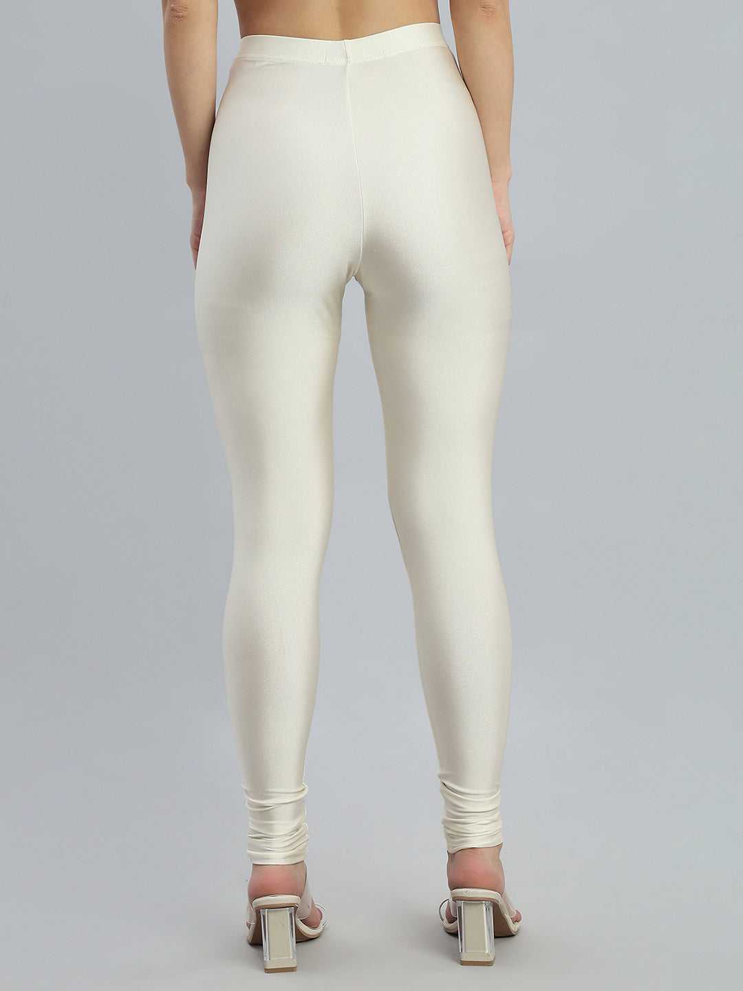 Cream Nylon Stretch Shimmer Churidar