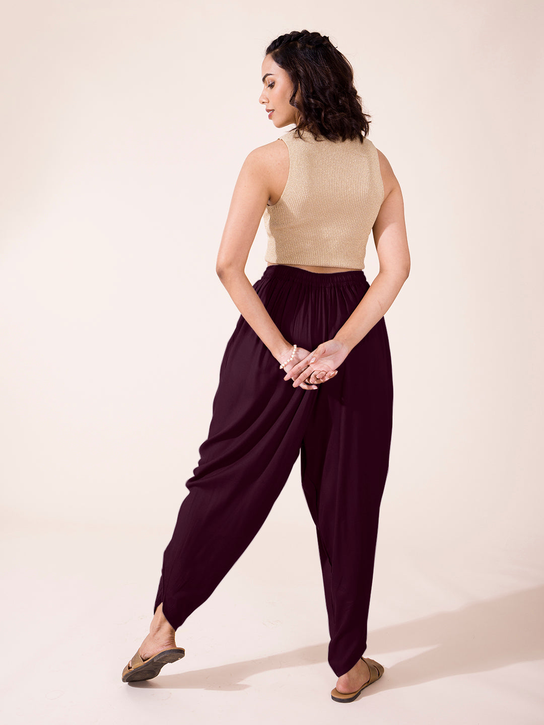 Purple Woven Viscose Harem Dhoti Pant