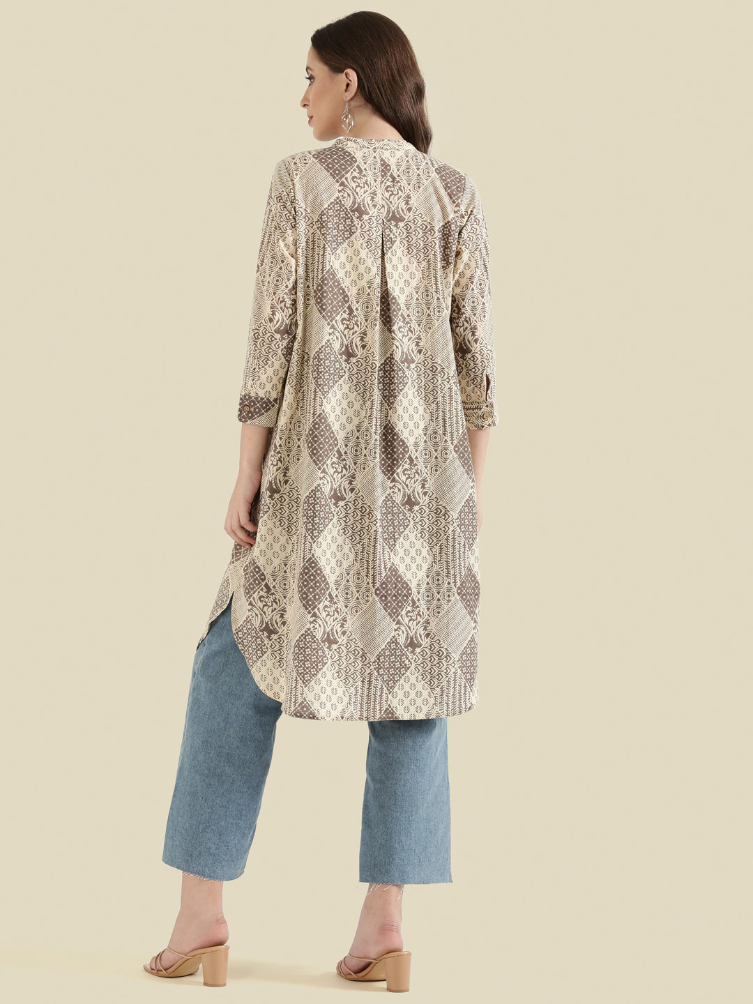 Cotton Patchwork Block-Print Loose Fit Kurta