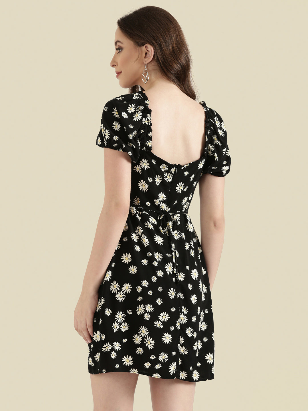 Viscose Sweetheart Neck Printed Short Dress