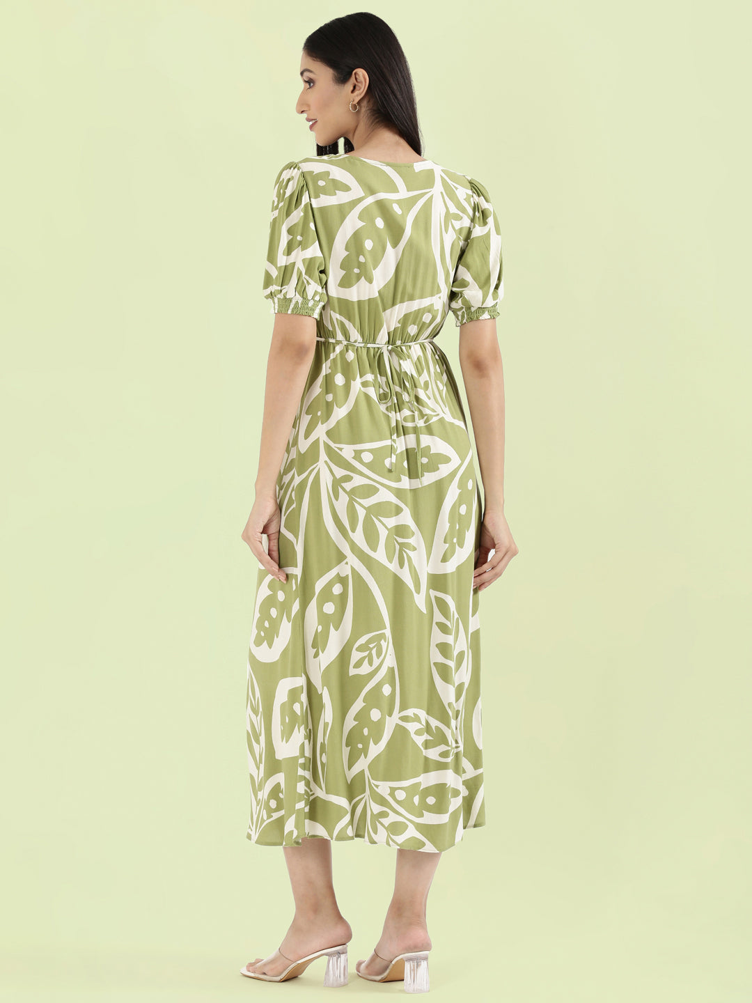 Viscose V-Neck Printed Fit & Flare Dress