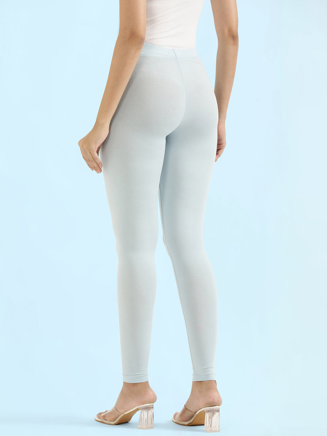 Pastel Blue Cotton Stretch Ankle Length Leggings