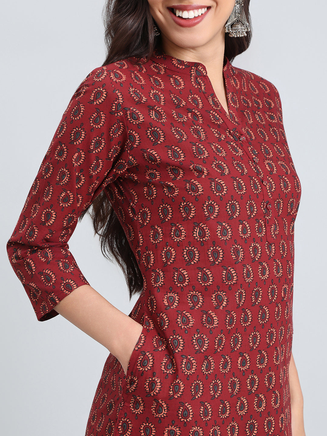 Cotton Paisley Buti Print Straight Kurta