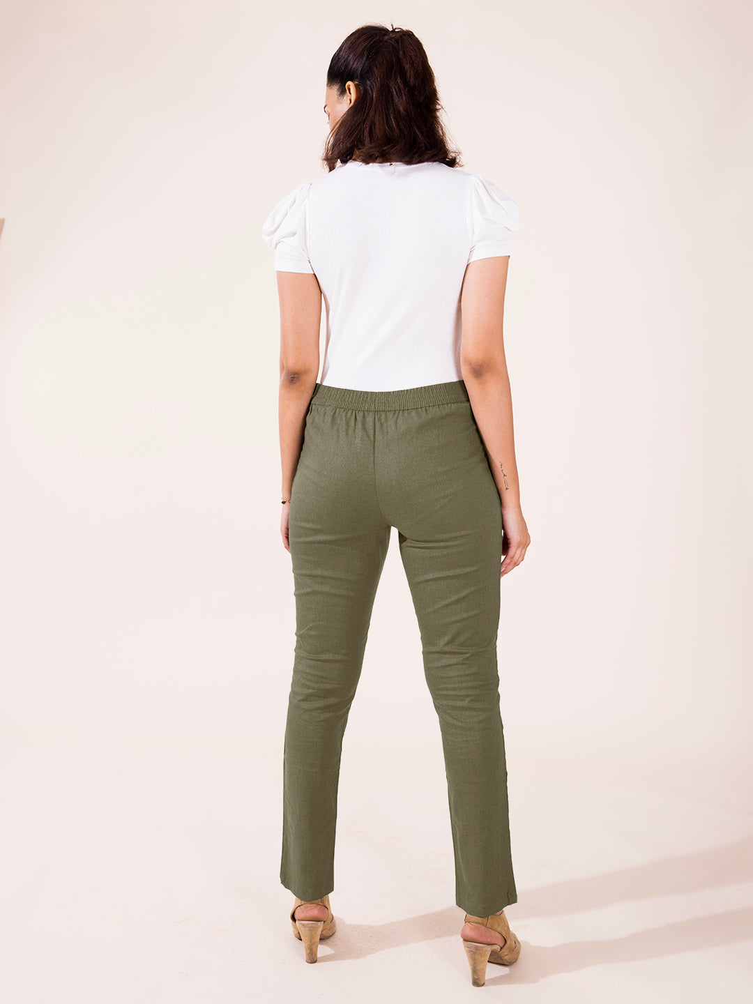 Olive Green Linen Pencil Pant