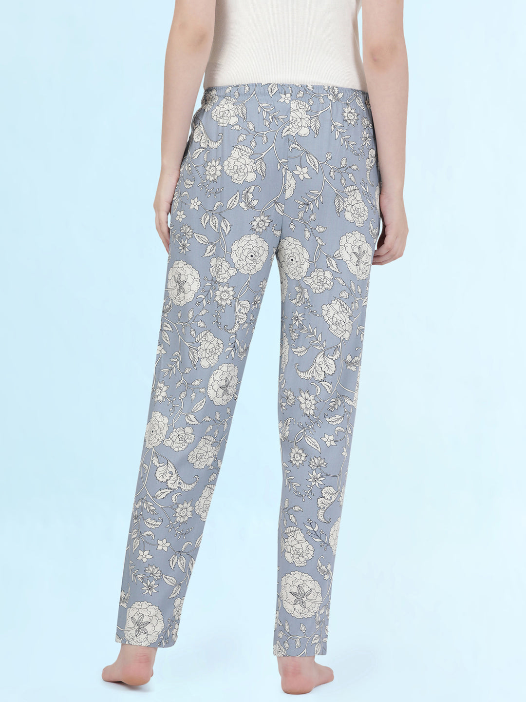 Blue Woven Viscose Printed Lounge Pants
