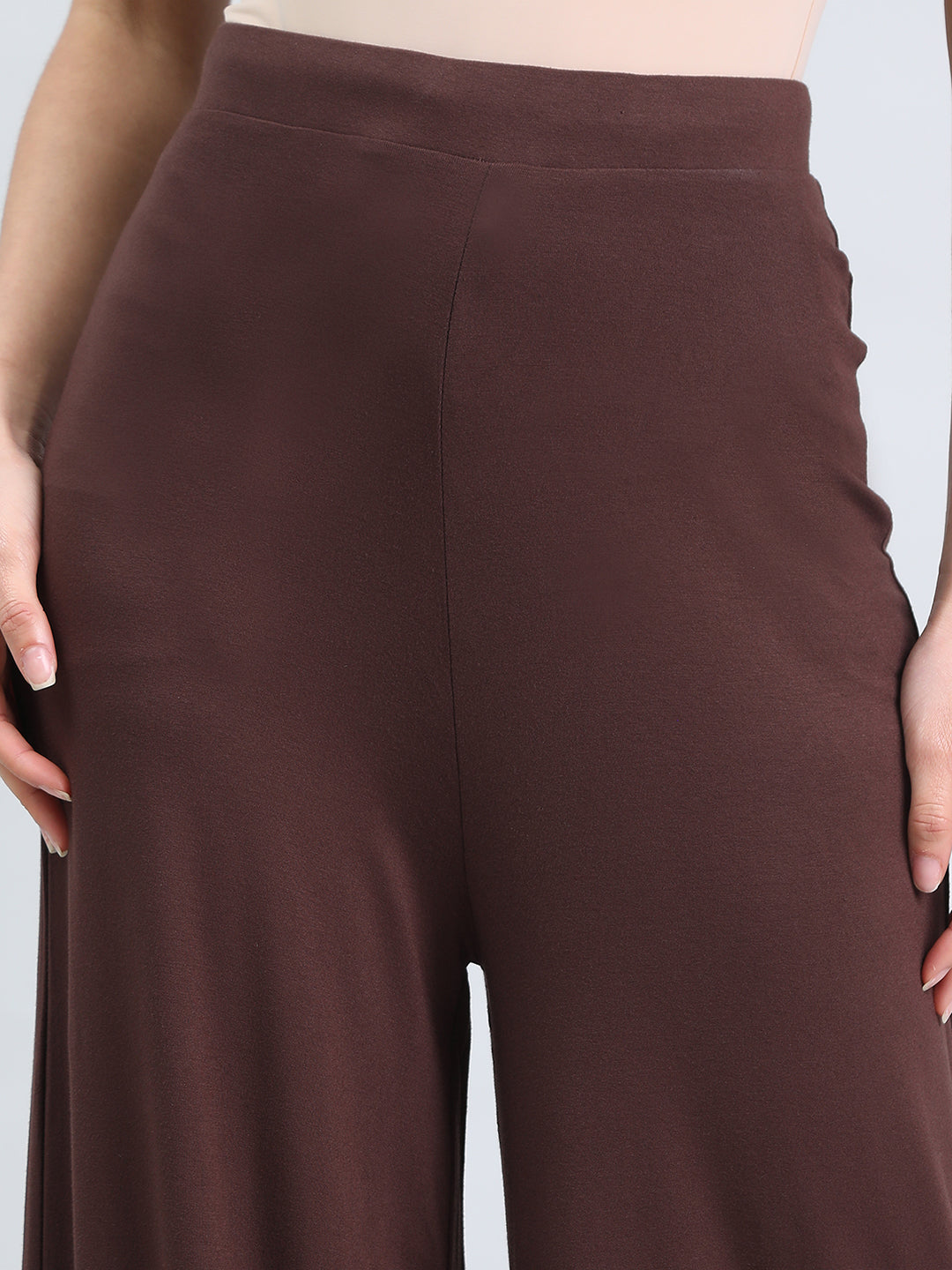 Dark Brown Viscose Knit Palazzo