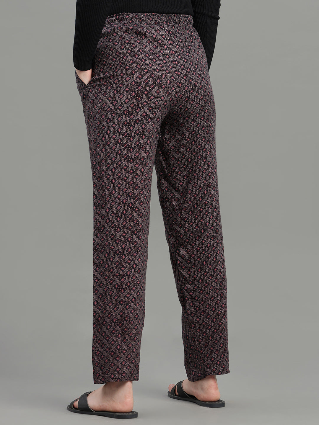 Black Woven Viscose Printed Lounge Pants