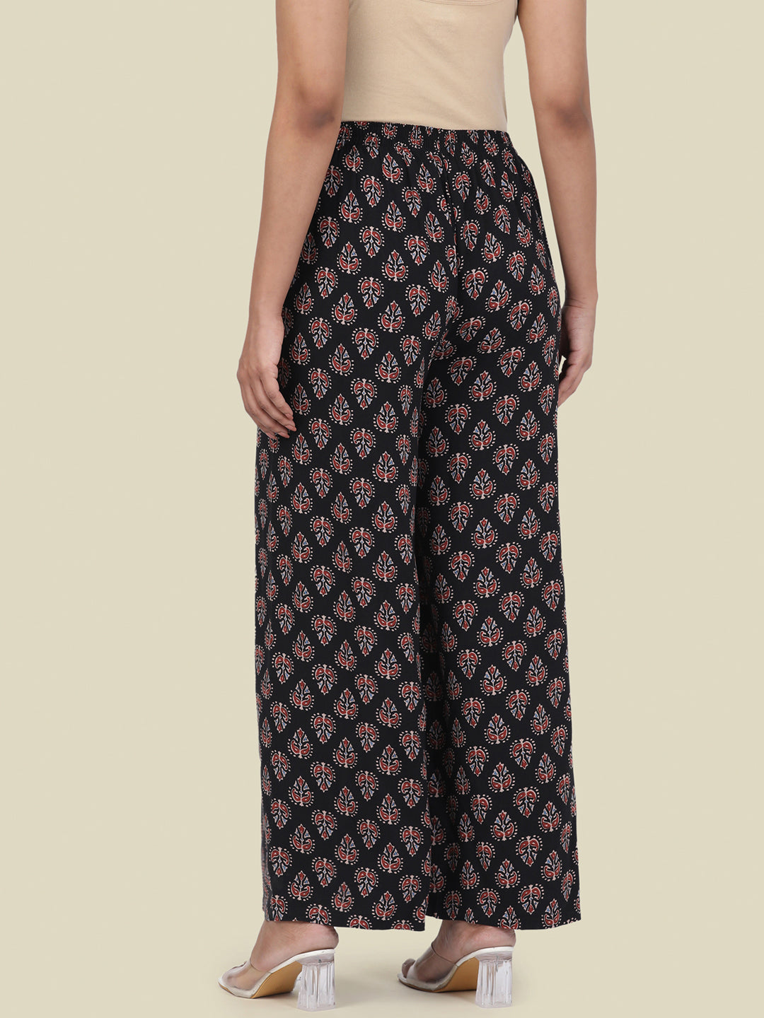 Black Woven Viscose Printed Palazzo