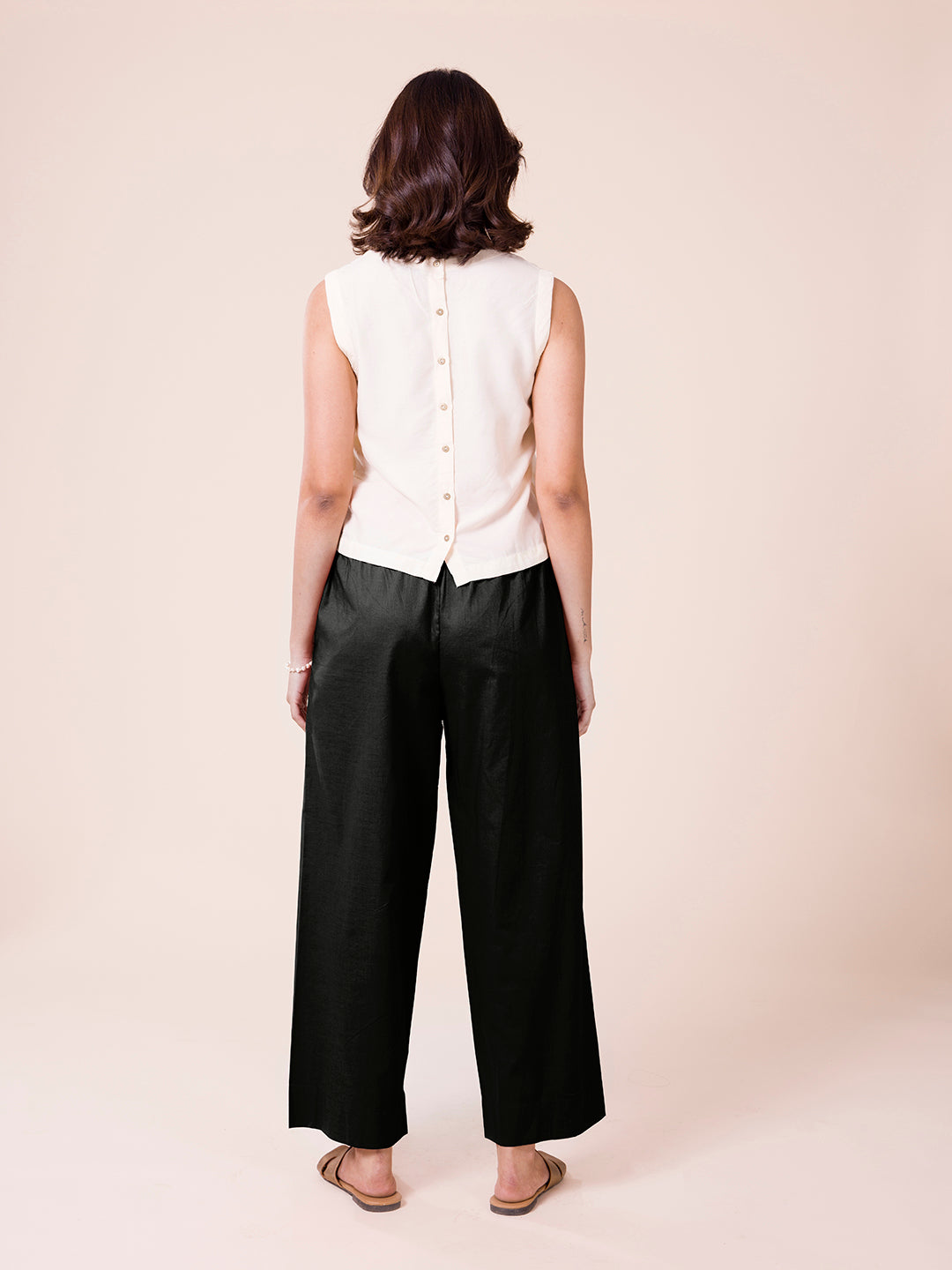 Black Cotton Wide Leg Pants