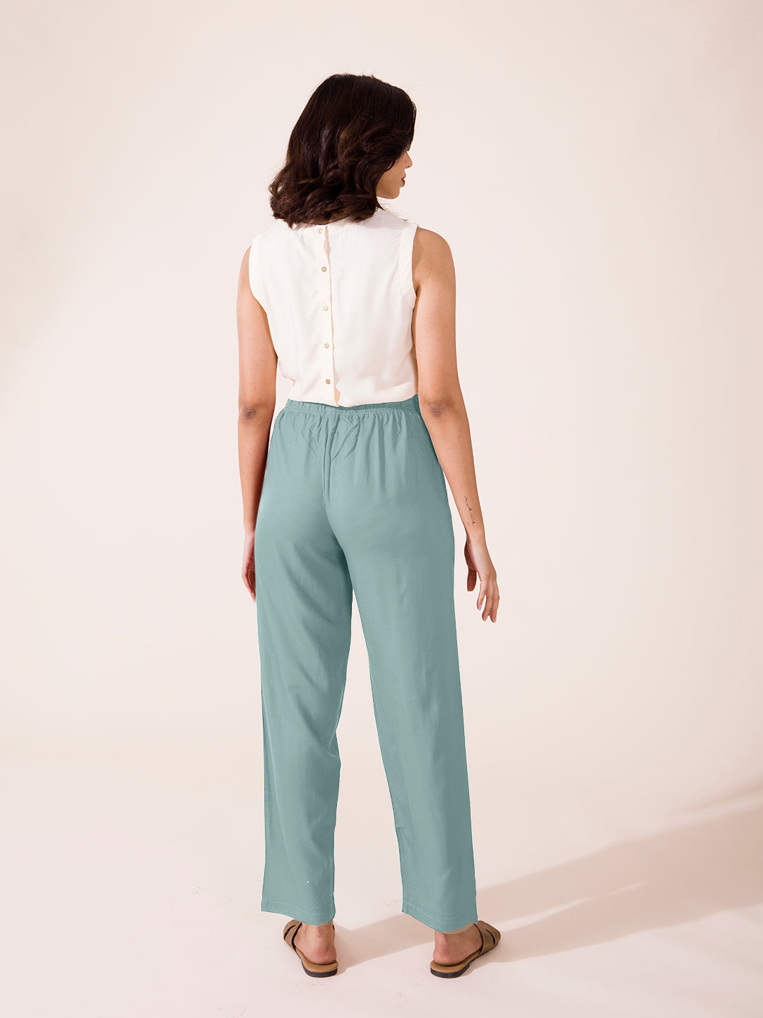 Ocean Green Woven Viscose Casual Pants