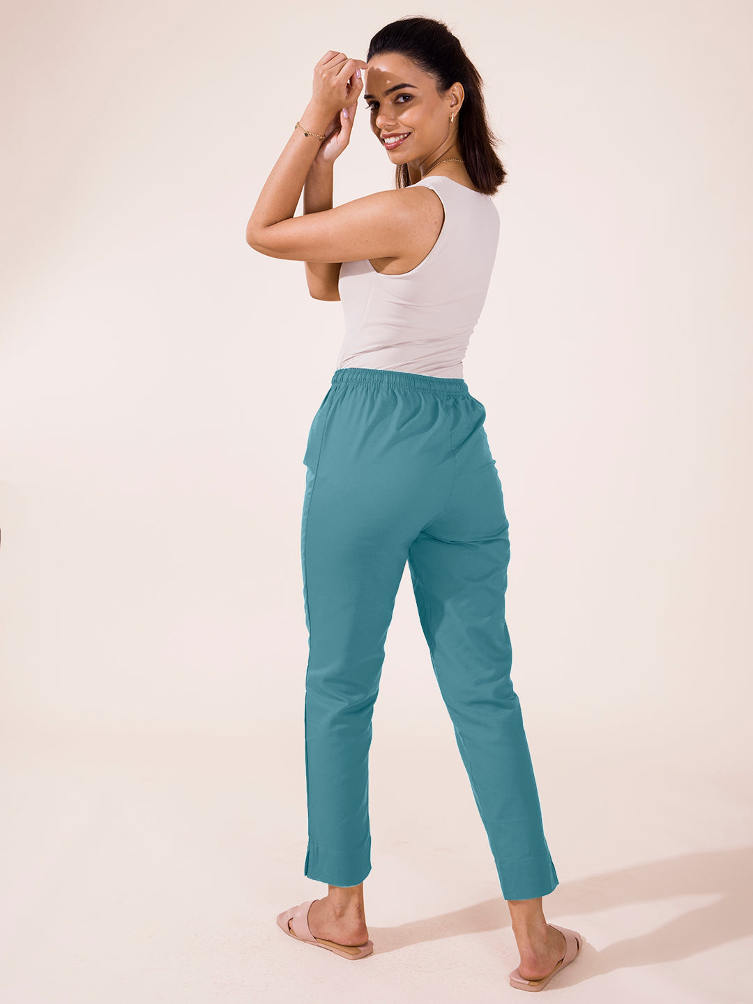 Dusty Blue Cotton Pencil Pant