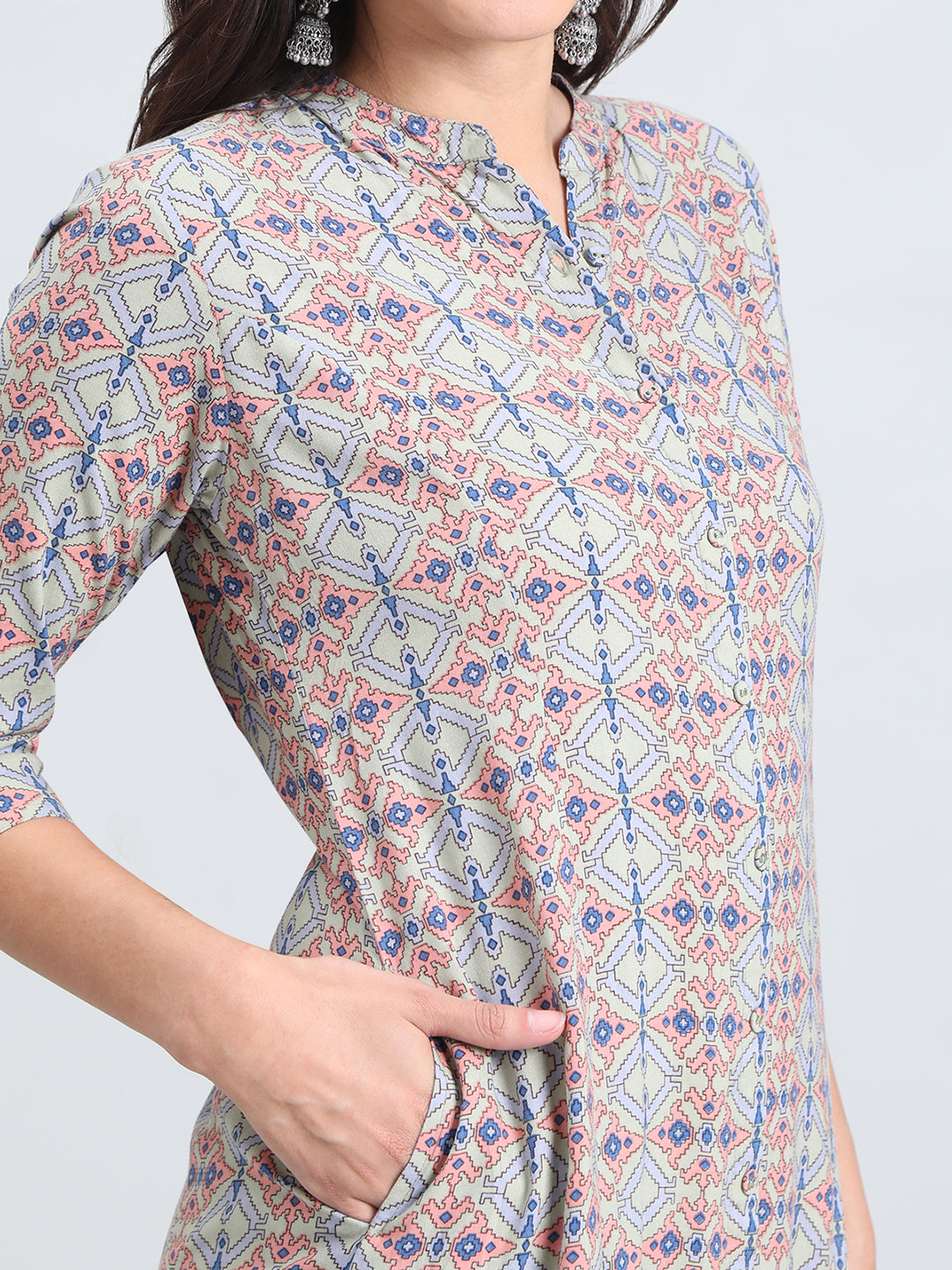 Viscose Geometric Aztec Print A-Line Kurta