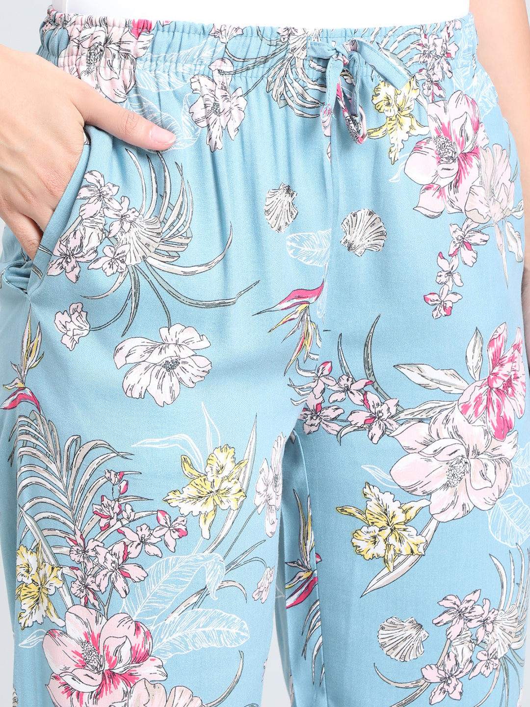 Blue Woven Viscose Printed Lounge Pants