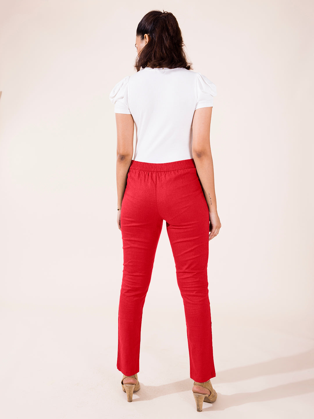 Dark Red Linen Pencil Pant