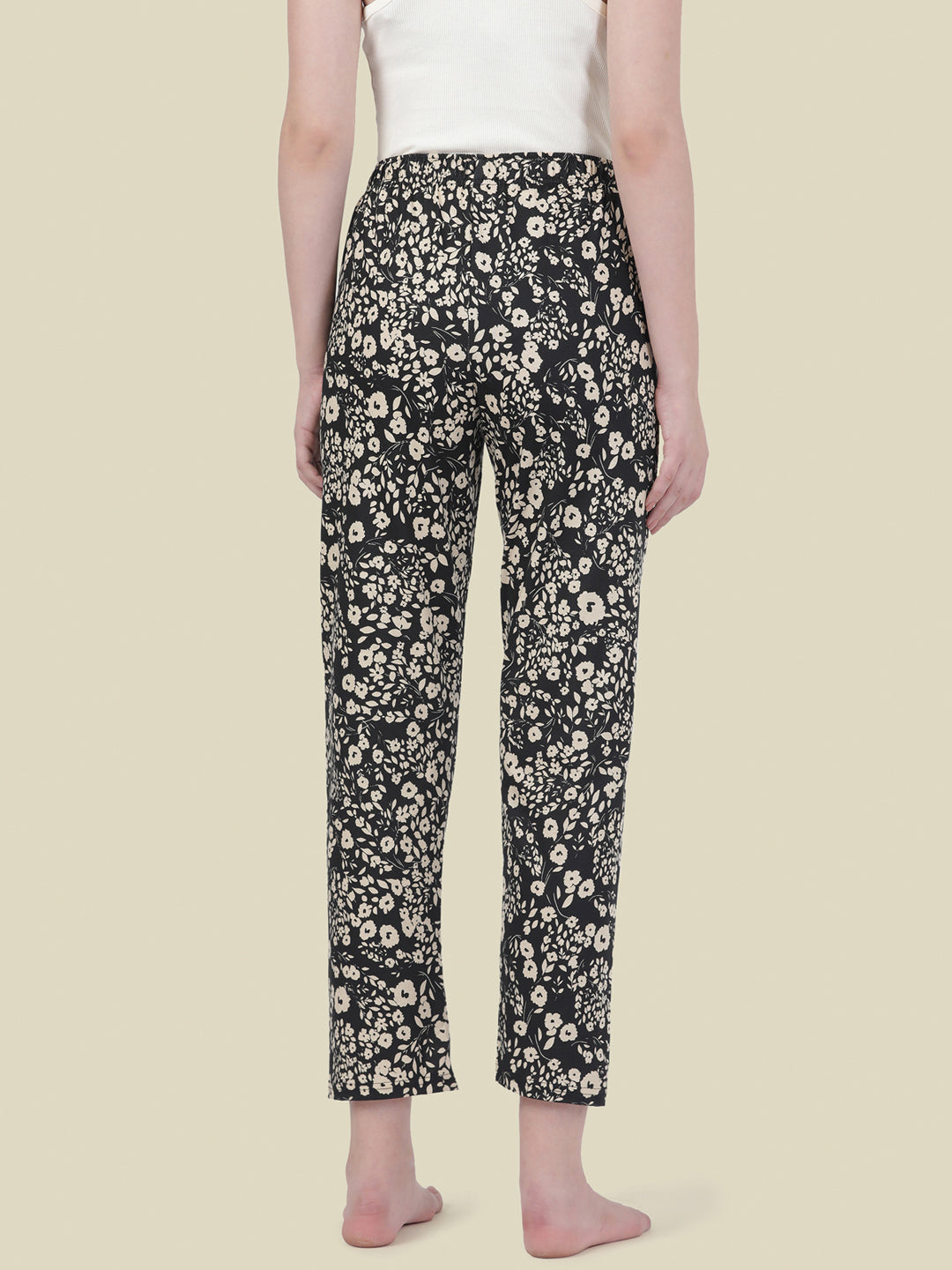 Black Cotton Knit Printed Lounge Pants