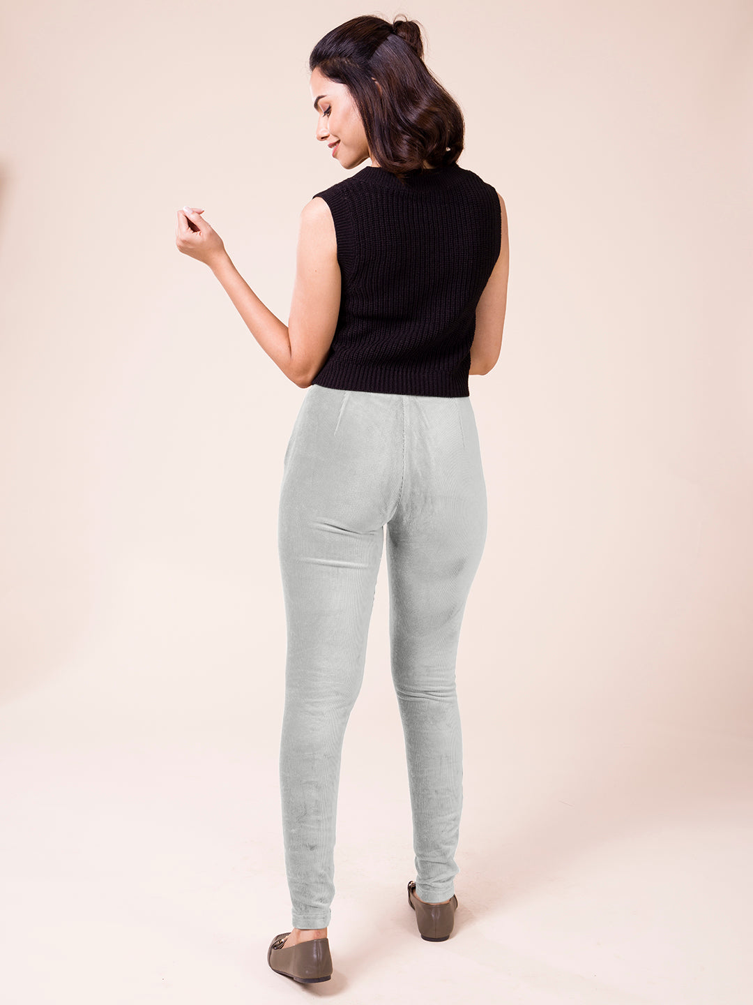 Ebony Grey Cotton Polyester Corduroy Jeggings