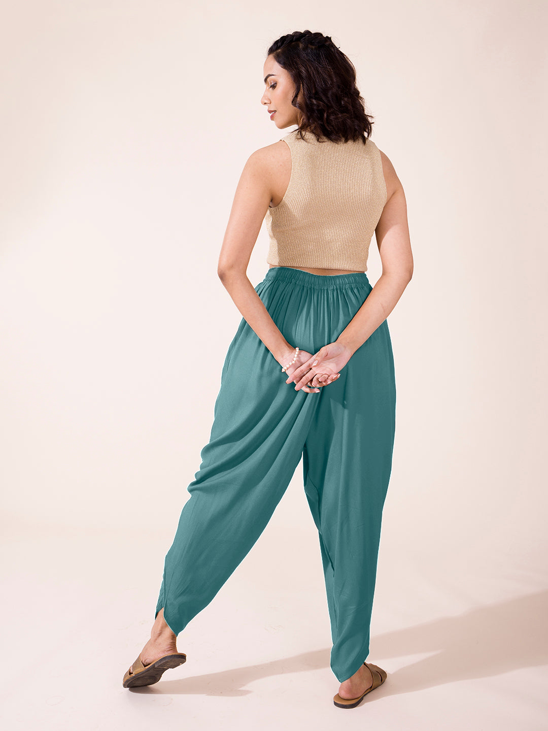 Teal Woven Viscose Harem Dhoti Pant