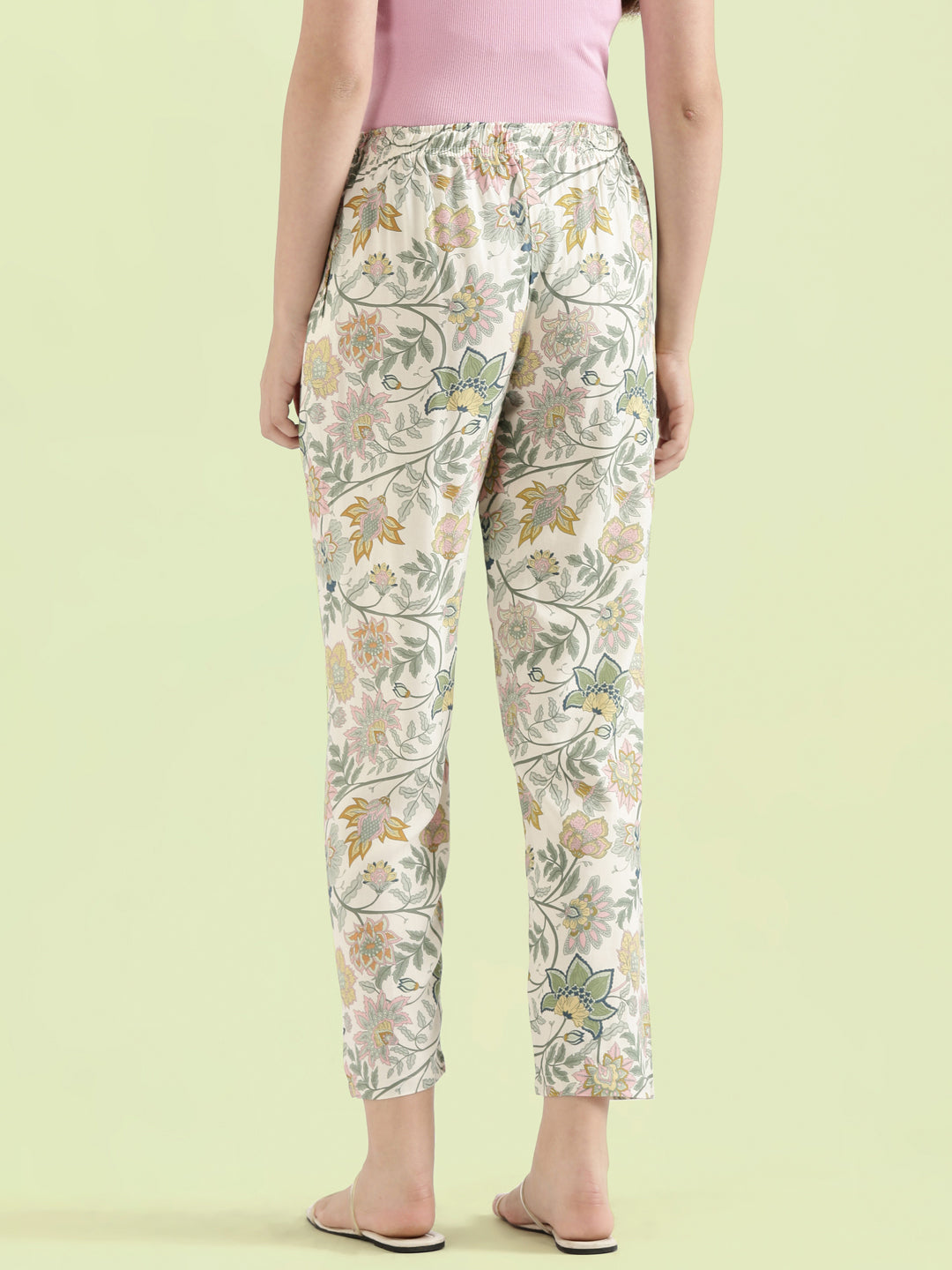 White Woven Viscose Printed Lounge Pants