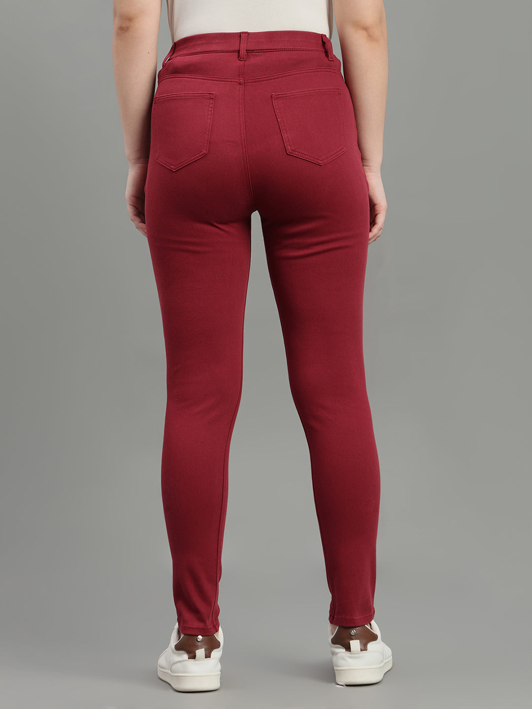 Bright Maroon Cotton Polyester Super Stretch Jeggings