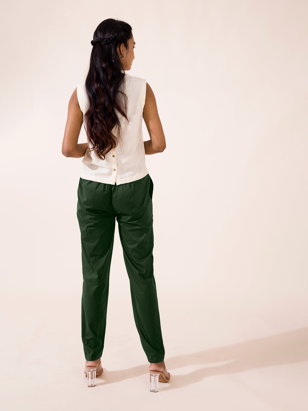 Dark Olive Cotton Cambric Cotton Pants