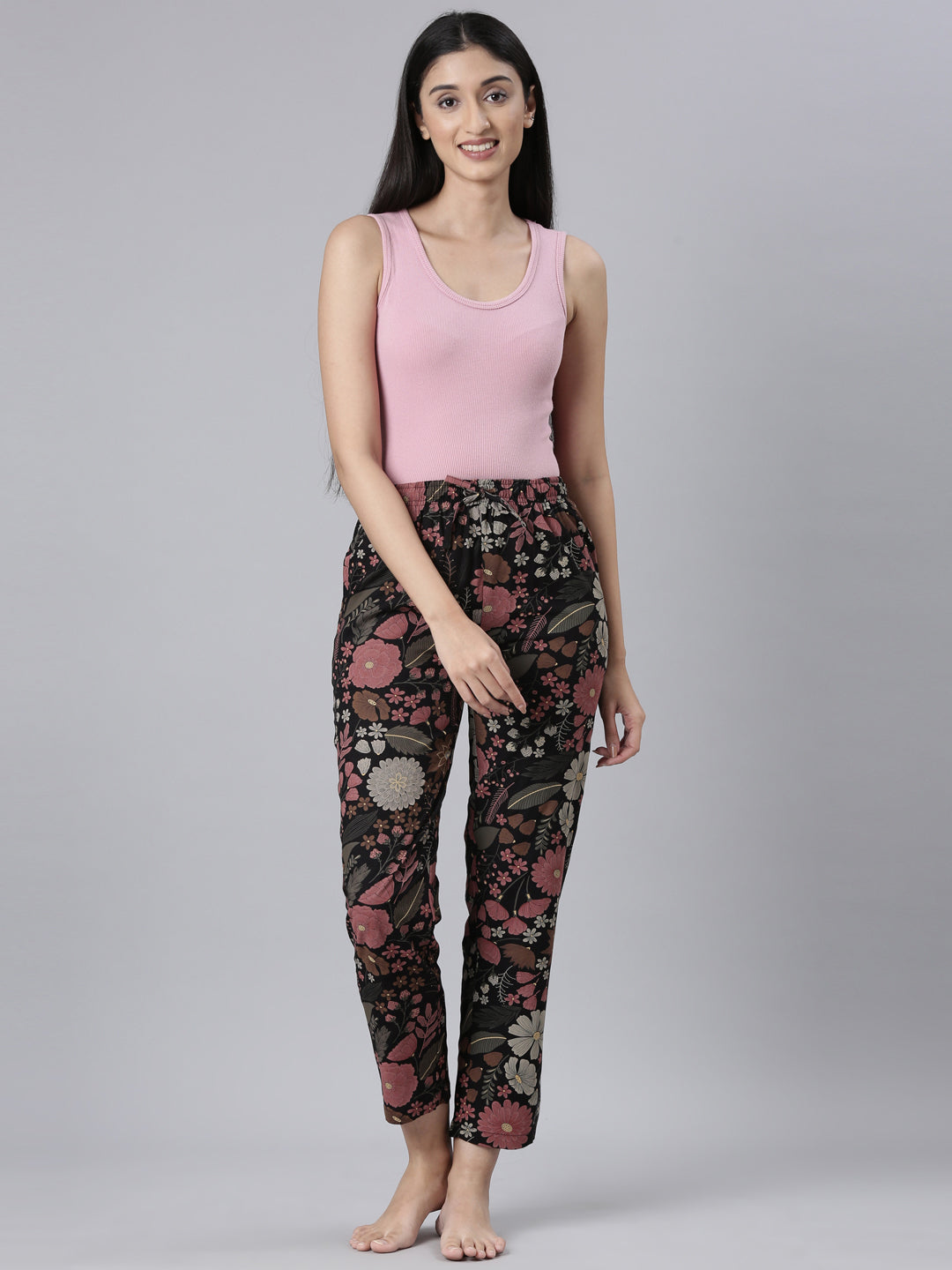 Black Woven Viscose Printed Lounge Pants