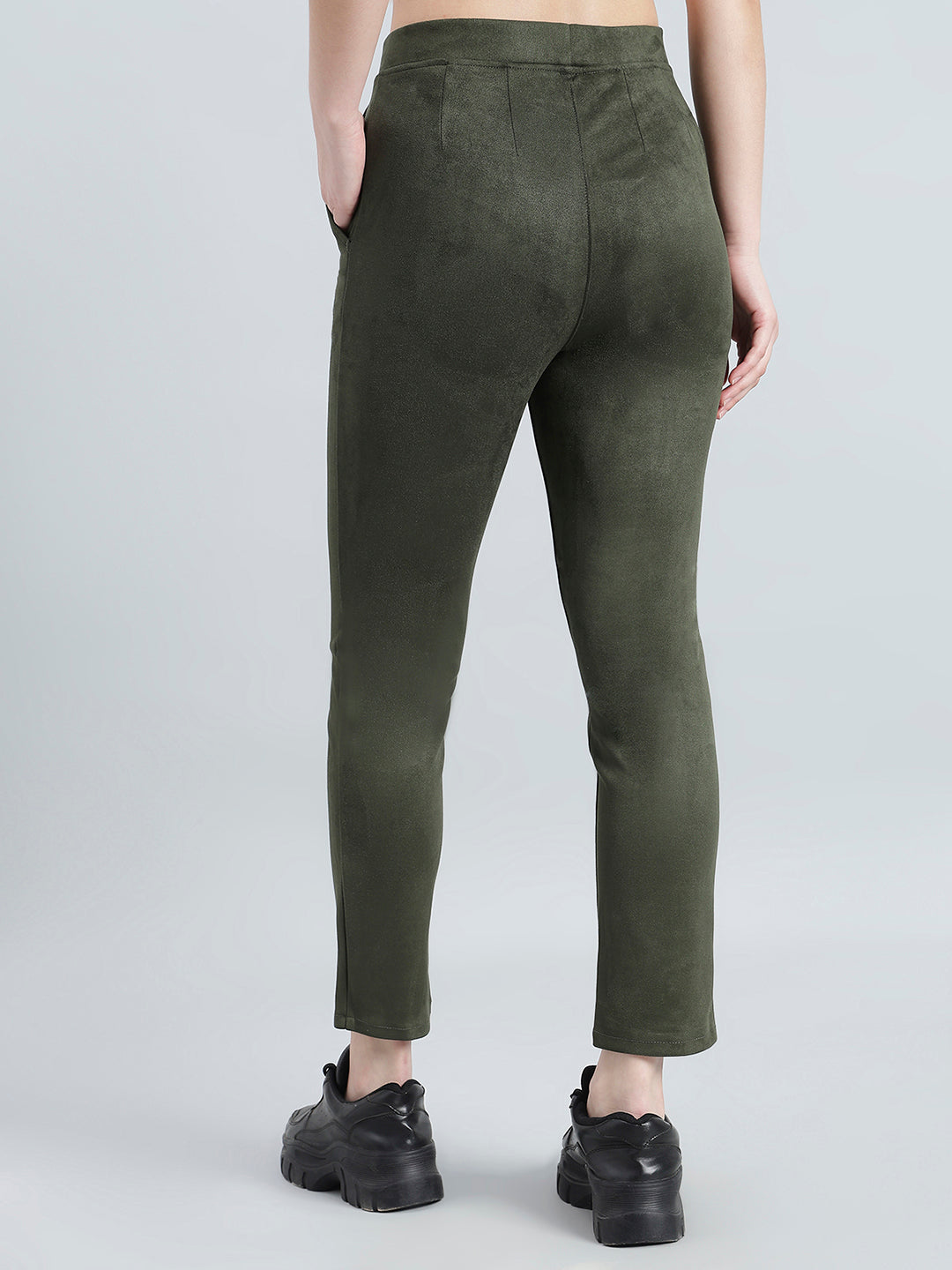 Dark Olive Poly Stretch Suede Tregging