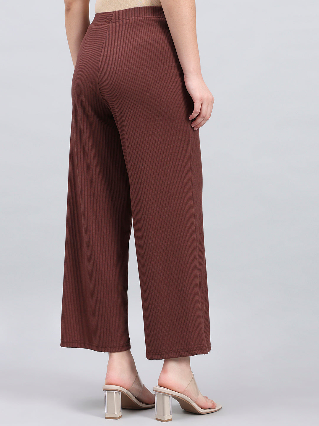 Brown Drop Needle Fabric Rib Palazzo