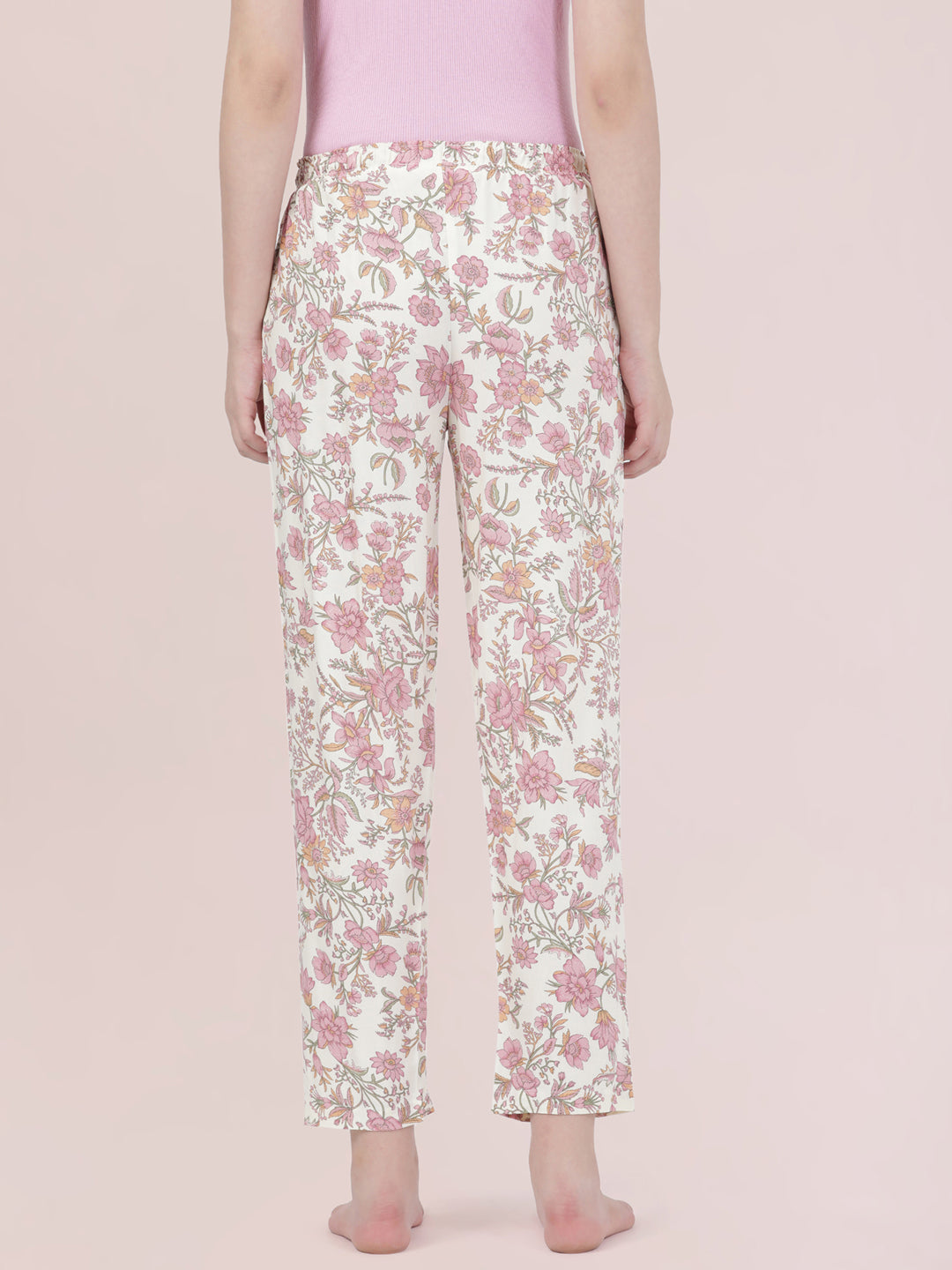 White Woven Viscose Printed Lounge Pants