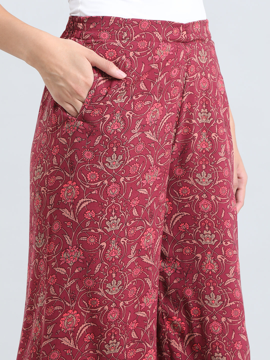 Dark Pink Woven Viscose Printed Palazzo