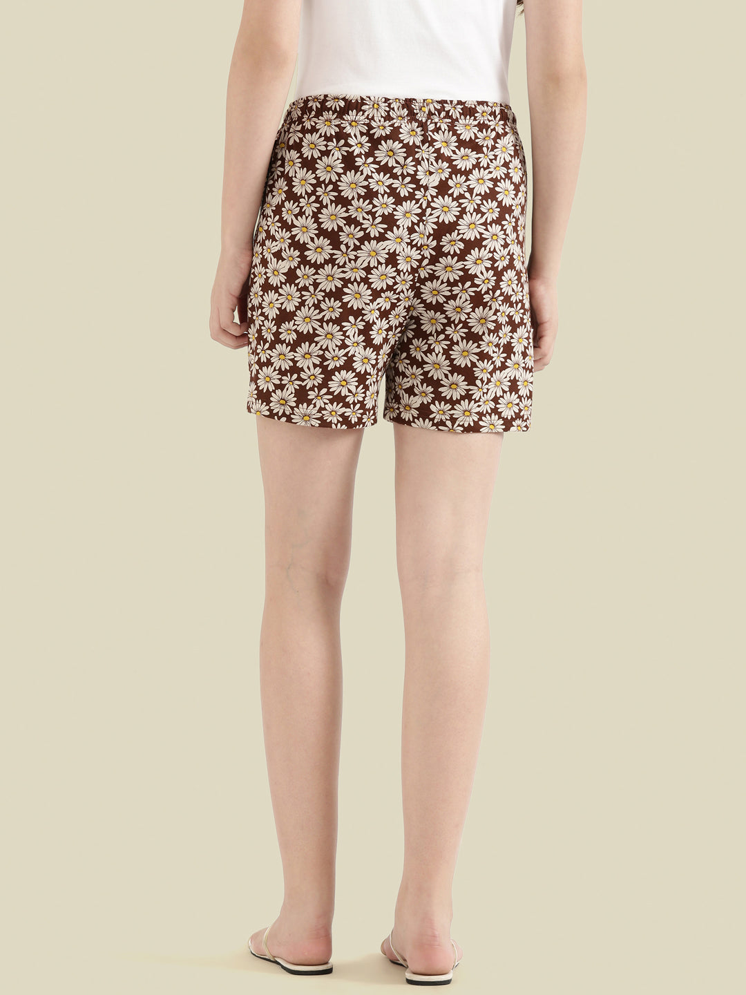 Brown Cotton Knit Printed Lounge Shorts