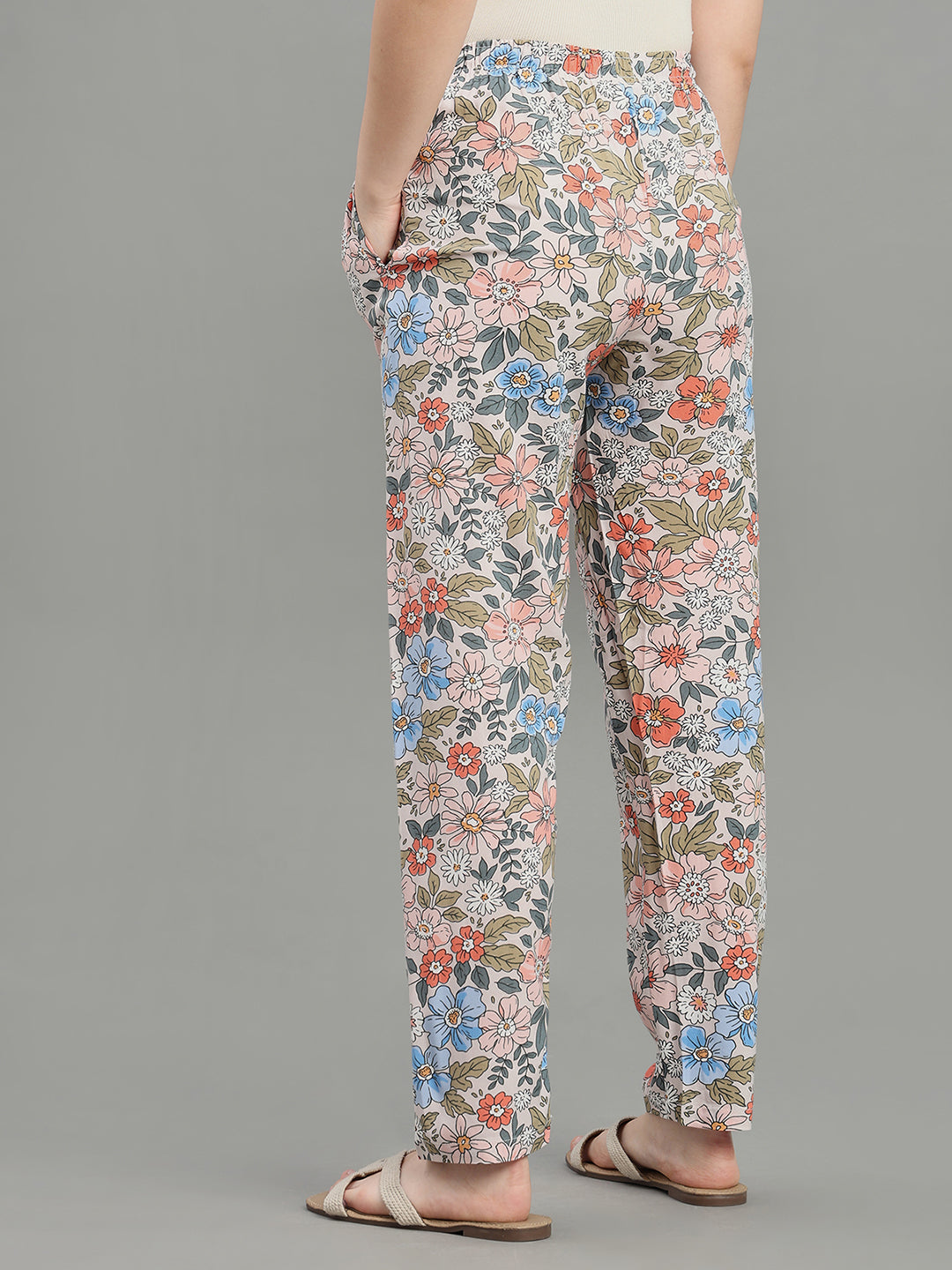 White Woven Viscose Printed Lounge Pants