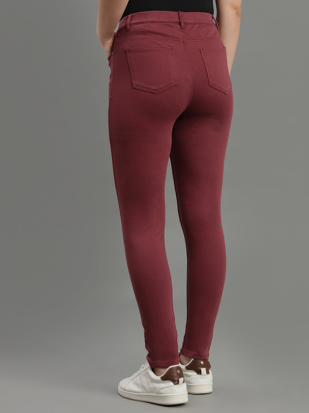 Light Maroon Cotton Polyester Super Stretch Jeggings