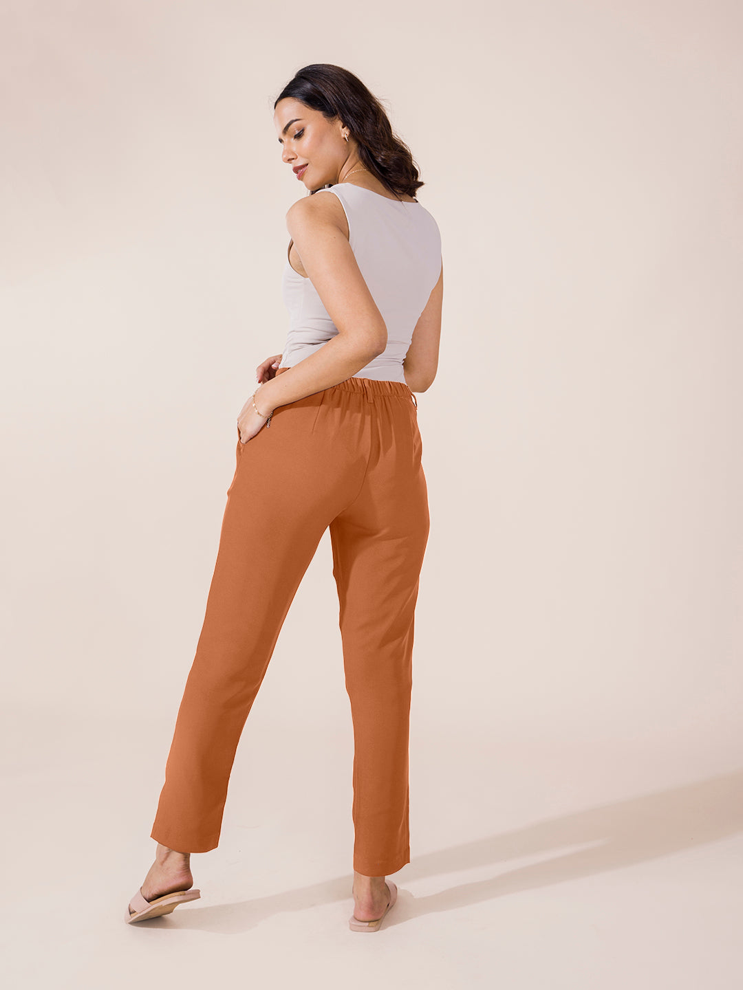 Rust Crepe Tapered Trouser