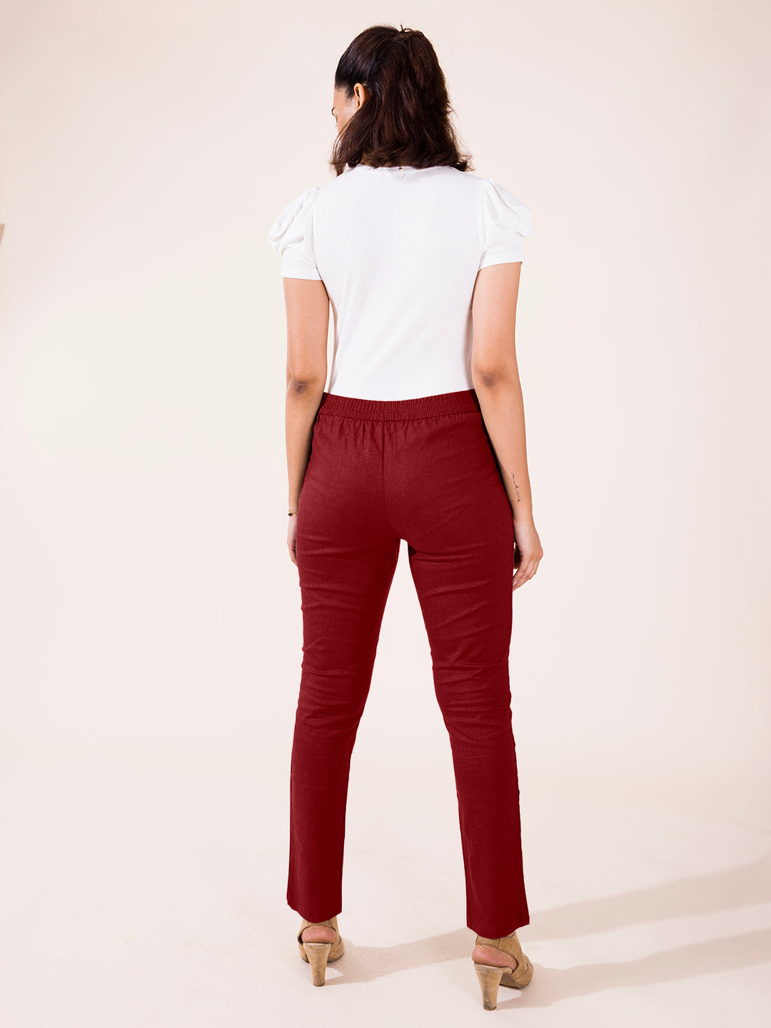 Maroon Linen Pencil Pant