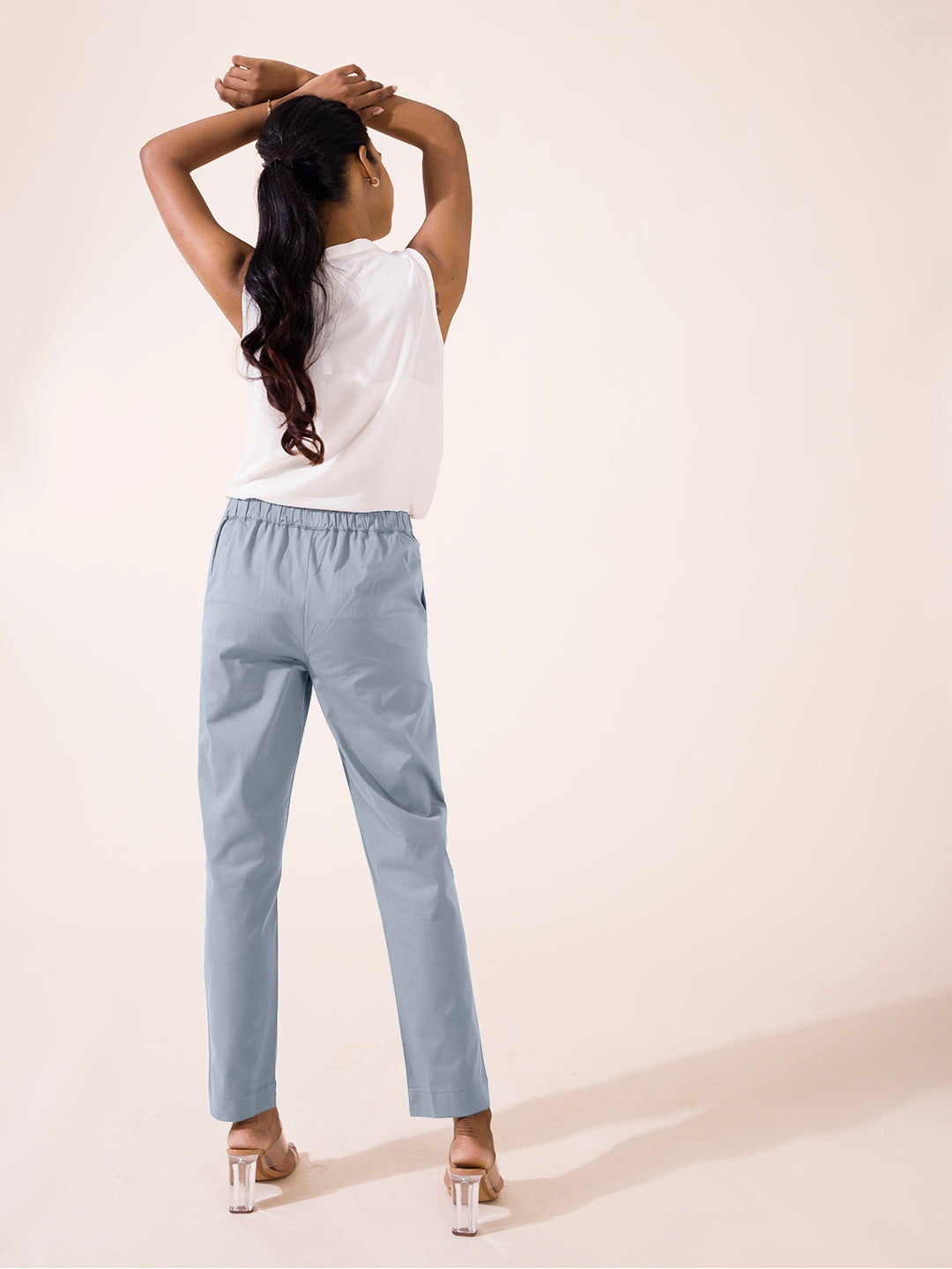 Dusty Blue Woven Cotton Stretch Chino Pants